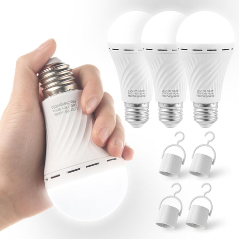 Rechargeable Emergency Light Bulb Battery Operated Backup Light 1200mAh 750LM 6500K Daylight E26 7 Wattage Bulbs Power Outage Home Camping Outdoor...