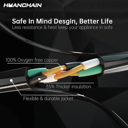 HUANCHAIN Indoor Outdoor Black Extension Cord 8 ft Waterproof, 16/3 Gauge Flexible Cold-Resistant Appliance Extension Cord Outside, 13A 1625W 16AW...