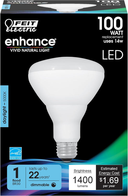 Feit Electric BR30 LED Light Bulb, 100W Equivalent, Dimmable, 1400 Lumens, E26 Standard Base, 5000K Daylight, 90 CRI, Flood Light Bulb for Recesse...
