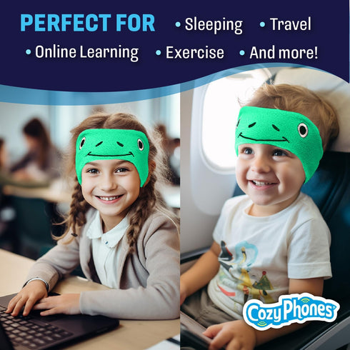 CozyPhones Over The Ear Headband Headphones - Kids Headphones Volume Limited with Thin Speakers & Super Soft Fleece Headband - Green Frog......