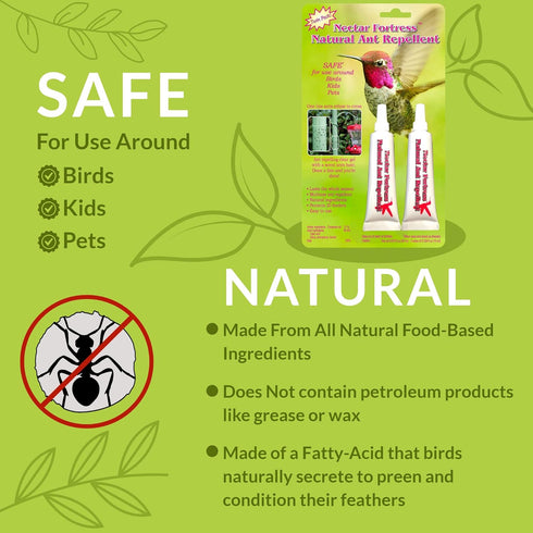 Nectar Fortress™ Natural Ant Repellent; Multi-Purpose Clear Gel Ant Guard for Hummingbird Feeders (Twin)...