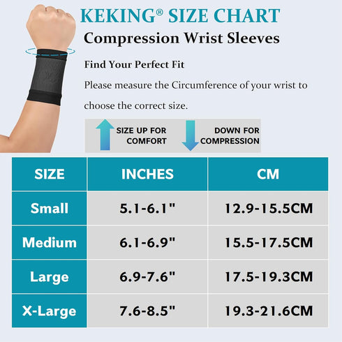 KEKING® Compression Wrist Sleeves for Women Men, 1 Pair, Premium Wrist Support Bands for Carpal Tunnel, Improve Circulation & Recovery, Tendonitis...