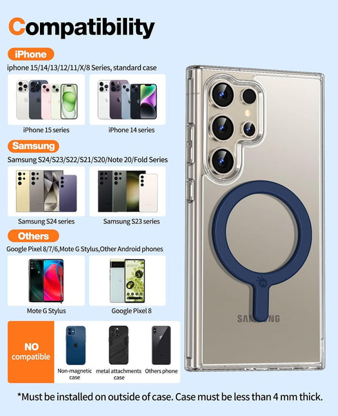 MagSafe Sticker Magnet Adapter Ring - Universal Magnetic Conversion Kit for iPhone, Samsung, Pixel (1 Pack, Blue)...