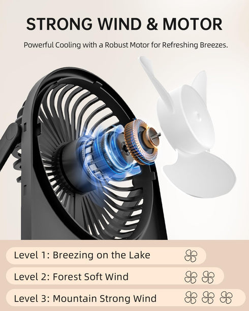 3.5" USB FAN, Strong Wind Ultra Quiet Small Desk Fan Foldable 3 Speeds Adjustable, USB Corded Powered Personal Fan for Home, Office, Desktop, Blac...