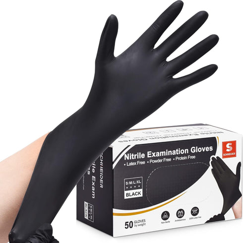 Schneider Nitrile Exam Gloves, Black, Small, 50-ct Box, 4-mil, Latex-Free, Powder-Free, Food-Safe (NBFK7111)...