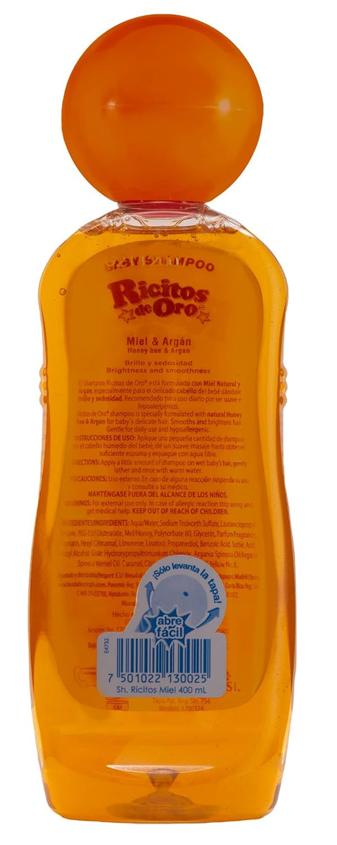 Ricitos de Oro Baby Shampoo Cleansing Shampoo with Natural Extract No more tears Hypoallergenic 2Pack of 13.5 FL Oz Bottles., White, Honey, 2 Coun...