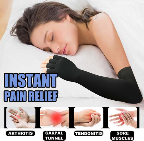 Long Copper Arthritis Gloves for Carpal Tunnel, Compression Gloves for Hand Pain Relief, Wrist Arm Support, Fingerless Typing Gloves for Rheumatoi...