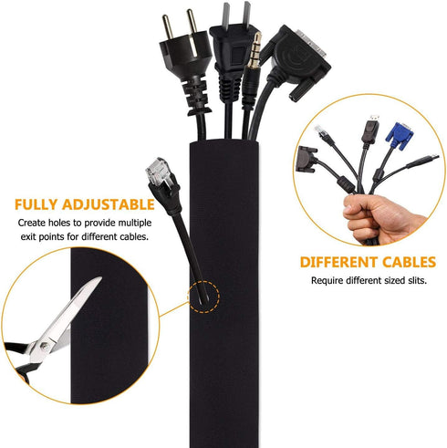 Bestfy Cord Organizer System Cable Management Sleeve, 19.5 inch, Wire Cover with Zipper, Cable Wrap, Cord Sleeves for TV, Computer, Office, Home E...
