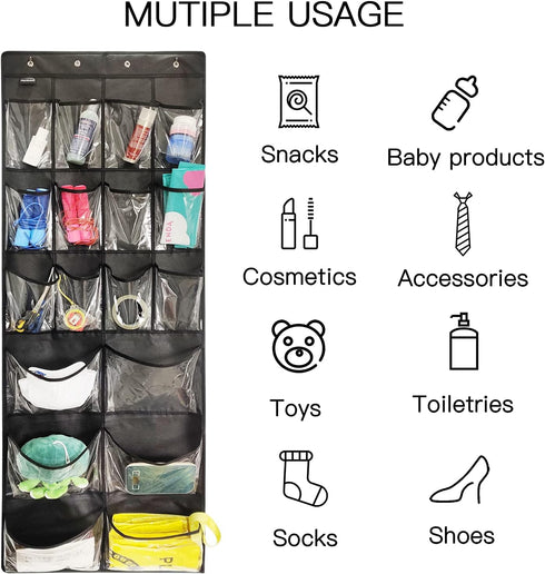 2 Pack Extra Large Hanging Over Door Shoe Organizers,closet shoe organizer shoe rack organizer shoe storage,12+6 Crytal Pockets,8+8 Hooks,black (5...
