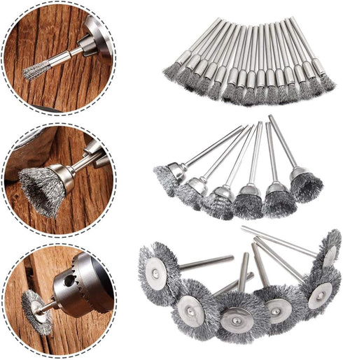 Mesee 45Pcs Steel Wire Brushes Wheels Set with 1/8" Shank Polishing Wire Wheel Cup Pen Brush Accessories Kit Fit Rotary Tool for Buffing Cleaning ...