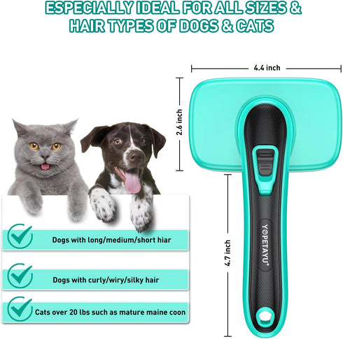 4 in 1 Dog Self-Cleaning Slicker Brush for Shedding & Grooming Long Short Haired Cats, Removes Loose Fur, Undercoat, Mats, Tangled Hair With All H...