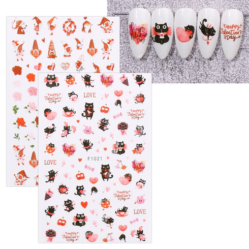 JMEOWIO 10 Sheets Valentines Day Heart Nail Art Stickers Decals Self-Adhesive Pegatinas Uñas Cute Cat Nail Supplies Nail Art Design Decoration Acc...