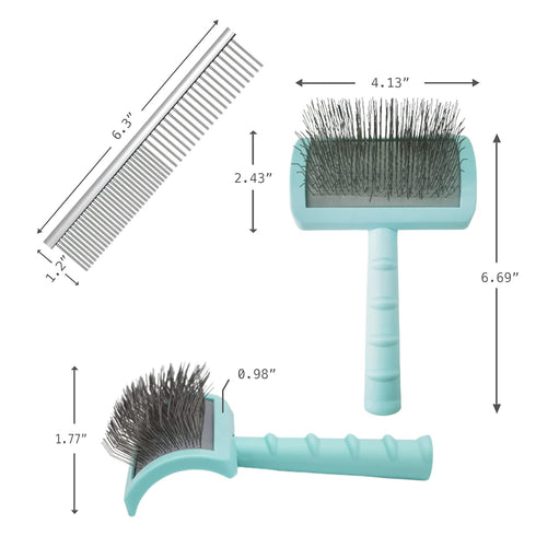 Large Firm Slicker Brush & Pet Comb Value Kit,Extra Long Pin Slicker Brush for Dogs Goldendoodles,Large Dog Pet Grooming Wire Brush and Deshedding...
