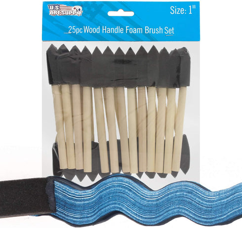 US Art Supply 1 inch Foam Sponge Wood Handle Paint Brush Set (Value Pack of 25) - Lightweight, durable and great for Acrylics, Stains, Varnishes, ...