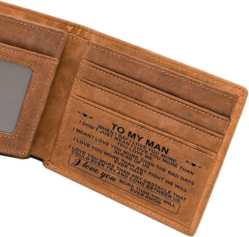 Kenon Personalized Leather Wallet To My Man, Engraved RFID Blocking Bifold Stylish Brown Wallet For Man Valentine's Day Birthday Christmas Gifts...