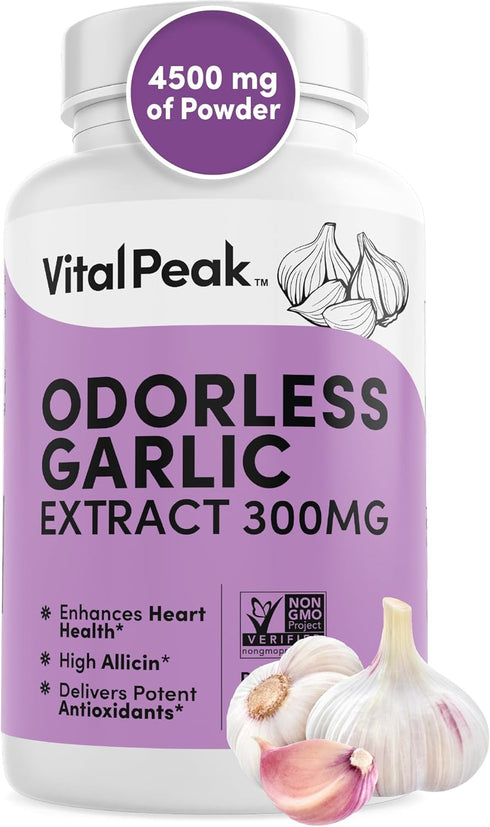 Odorless Garlic Extract - Allicin-Rich 300 mg Herbal Garlic Supplements for Heart, Liver, and Immune Support I Non-GMO, Gluten-Free, Vegan - 90 Ga...
