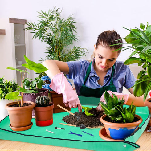 Plant Repotting Mat for Garden, 2 Pcs Waterproof Potting Mat Foldable Indoor Plant Mat Portable Square Gardening Mat Potting Tray with 6 Pcs Mini ...