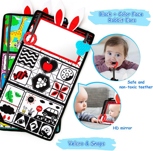 Tummy Time/Baby Mirror Toys, Black and White High Contrast Tabletop Mount Baby Newborn Toys 0 3 6 Months Brain Development, Sensory Texture Piano ...