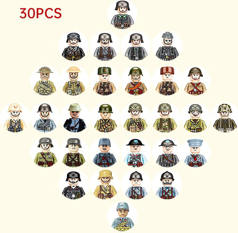WW2 Soldier Minfigures Toy for Kid, 30 National Military Figures American German British Italian French Other National Figures Battle Playset, For...
