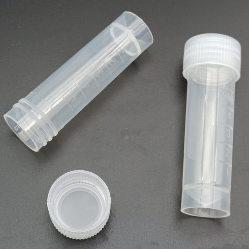 50 Pcs 5ml Graduated Plastic Tube Cryovial Cryogenic Vial Tube Mini Test Tube with Screw Cap...