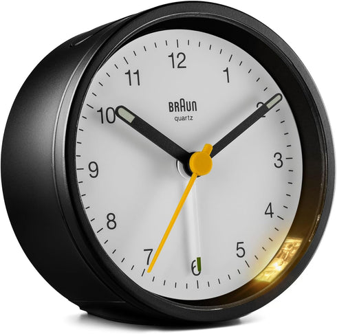 Braun Classic Analogue Alarm Clock with Snooze and Light, Quiet Quartz Movement, Crescendo Beep Alarm in Black and White, Model BC12BW....