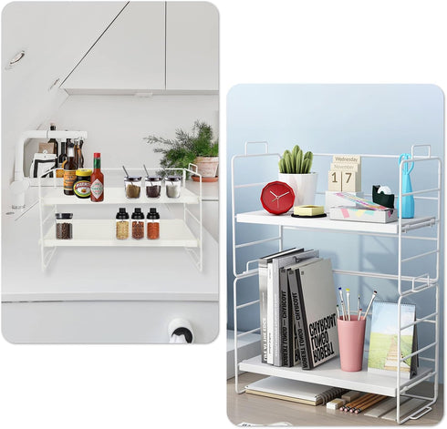Desktop Organizer Shelf, White 2-Tier Desktop Supplies Storage Rack, Adjustable Storage Rack and Office Cubicle Decor for Tabletop, School, Office...
