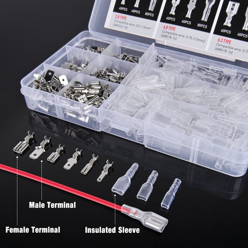 Nilight 480PCS Insulated Male Female Spade Terminals Quick Splice Assortment Tin Plated Open Barrel Copper Crimp Wire Connectors for 22-14 ga Elec...