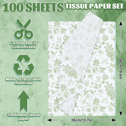 Whaline 100 Sheets Elegant Floral Tissue Paper Green Flower Gift Wrapping Paper Decorative DIY Art Craft Tissue Paper for Spring Wedding Birthday ...
