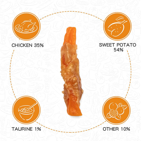 Dog Treats Chicken Jerky Wrapped Sweet Potato, Natural Ingredients w/Taurine, Grain Free Dog Treats, 12.5 oz...