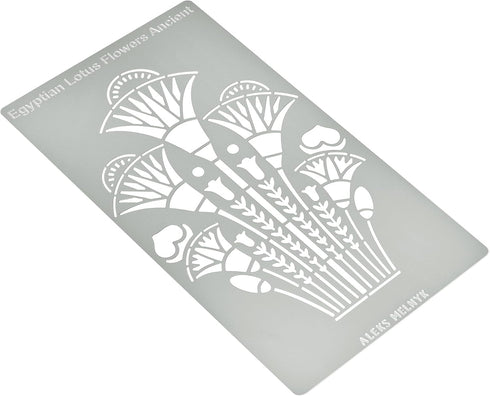Aleks Melnyk No.459 Metal Stencil, Swirls, Egyptian Lotus Flowers Ancient, Ornament, Patterns, Small Stencil, 1 PC, Template for Wood Burning, Eng...