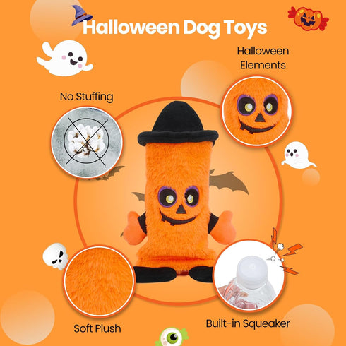HGB Halloween Dog Toys, No Stuffing Pumpkin Dog Toys for Large Medium Small Dogs with Squeaky Water Bottle, Plush Dog Toys to Keep Them Busy, Pupp...
