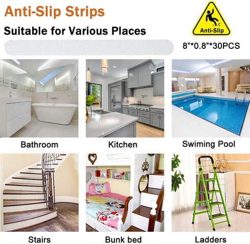 V-TOP 30 PCS Non Slip Shower Stickers, Safety Shower Non Slip Adhesive Strips Treads for Bathroom Floor Tub Stairs Ladders Pools Boats, Bathtub Ap...
