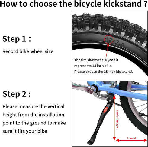 Adjustable Bike Kickstand for 16-20 Inch Bicycles - Easy Installation, Anti-Slip Foot - Durable, Rustproof Aluminum Alloy Bike Support...