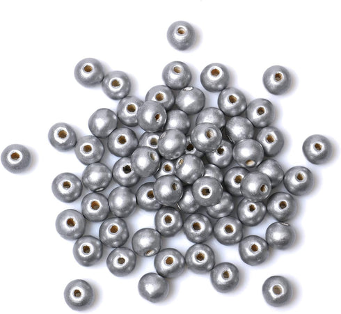 300 Silver Wood Beads, 10mm Round Ball Dyed Wooden Loose Spacer Beads for Bead Crafts Making Home Decor (3mm Hole)...