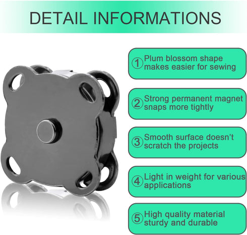 12 Sets Magnetic Snaps Buttons Sew in Magnetic Plum Bag Clasps Button Snaps for Purses Handbag Clothes Scrapbooking Closure Fastener Sewing Craft ...