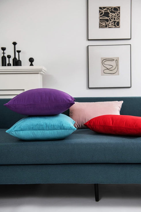 DEZENE Throw Pillow Cases 16x16 Turquoise: 2 Pack Cozy Soft Velvet Square Decorative Pillow Covers for Farmhouse Home Decor...