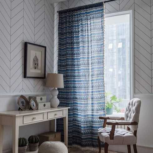 vctops Bohemian Cotton Linen Geometric Printed Window Curtain Panel with Tassels Rod Pocket Room Darkening Curtain Panel for Living Room Bedroom, ...