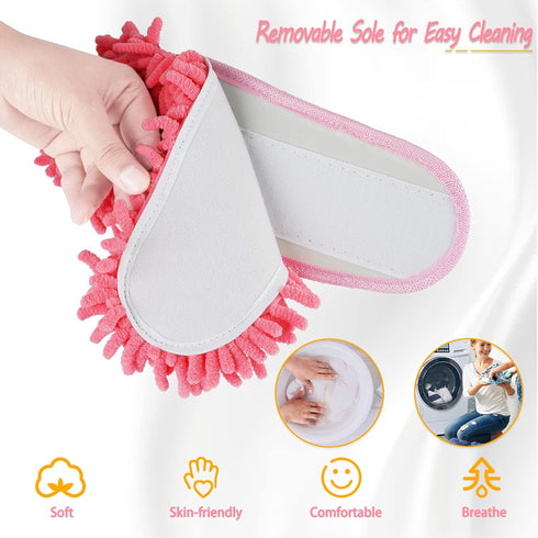Washable Chenille Microfiber Slippers Floor Dust Dirt Hair Detachable Microfiber Mop Slippers for Office Home Room (Pink, Women 7-9/Men 5-7)...