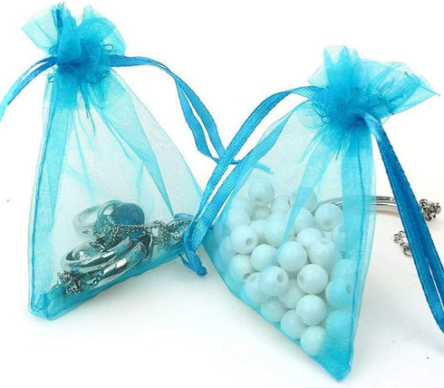 50 Pcs Per Pack 4x6 Gifts Wrap Bags Aqua Blue, Organza Sheer Fabric, Drawstring Transparent Mesh Bags for Baby Shower Favor,Anniversary,Dried Lave...