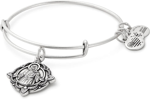 Alex and Ani Divine Guides Expandable Bangle Bracelet for Women, Jesus Engraved Charm, Rafaelian Finish, 2 to 3.5 in...