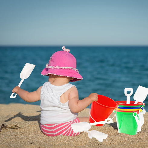 The Dreidel Company Beach Day Playsets, (Pack of 3) 5.25" Sand Bucket Play Set Box includes, Pail & Shovel Sand Toy for Boys and Girls Birthday Pa...