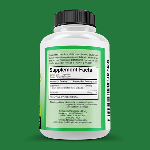 DOCTOR RECOMMENDED SUPPLEMENTS Berberine Plus 1200mg Per Serving - 120 Veggie Capsules with Royal Jelly...