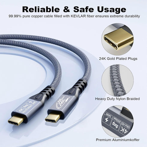YIWNETEC USB C Cable to USB C 3.2 Male Gen2 × 2 Type C Charging Cable, 20 Gbps Data Transfer, 240 W 48 V/5 A Fast Charging Cable, 4K @ 60Hz Video ...