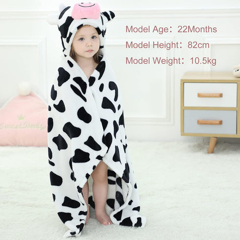 MICHLEY Baby Hooded Swaddling Blanket for Boys Girls, Animal Face Toddler Fall Winter Throw Blankets 0-3 Years(Cow)...