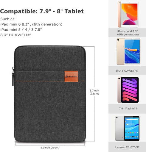NIDOO Tablet Sleeve Bag 8 inch for 8.3" iPad Mini 6/7.9" iPad Mini 5/8" Lenovo Tab M8 Gen / 8.7" Galaxy Tab A7 / 8" Huawei MatePad T 8 Water Repel...