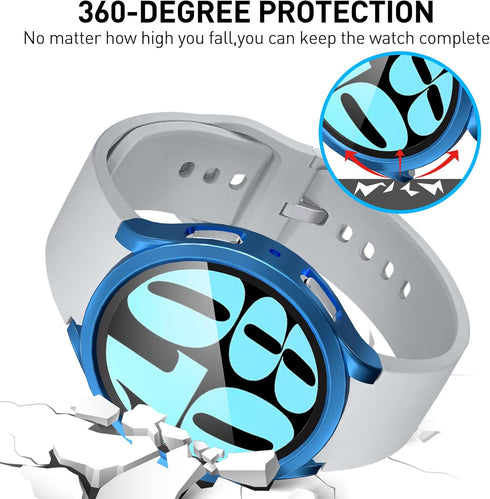 Suoman 2-Pack Waterproof Case for Samsung Galaxy Watch 6 44mm, Hard PC Bumper Tempered Glass Screen Protector Cover Case for Galaxy Watch 6 44mm -...