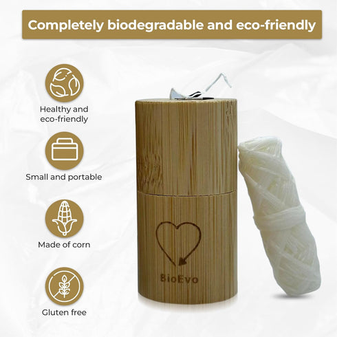 Eco-Friendly 2x55 Yrd Biodegradable Dental Floss with Refillable Bamboo Container | Corn Based Mint Floss | Sustainable | Compostable | Compact...