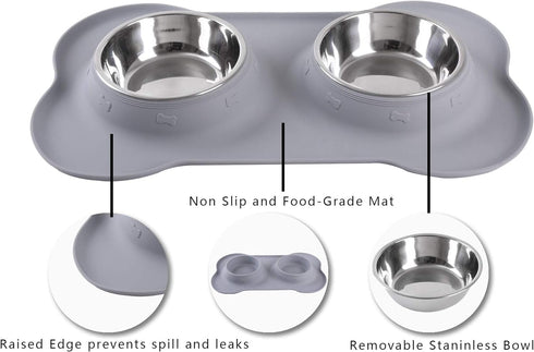 Hubulk Pet Dog Bowls 2 Stainless Steel with No Spill Non-Skid Silicone Mat + Pet Food Scoop Water and Food Feeder Bowls for Feeding Small Medium L...