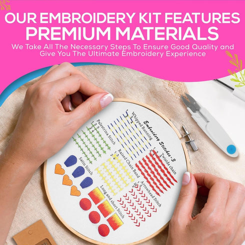 Fashhut Set of 4 Embroidery Kit for Beginners with Patterns & Complete Instructions - DIY Cross Stitch Kits for Adults with 1 Embroidery Hoop, Nee...