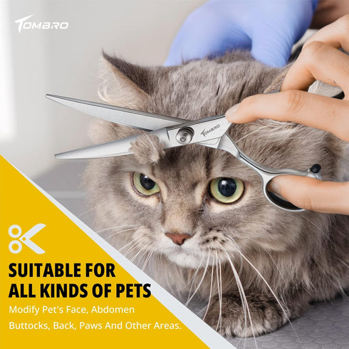 7.0" Curved Dog Grooming Scissors Professional Curved Scissors for Pets 6CR Stainless Steel Pet Grooming Scissors with Safe Round Tips,Pets Groomi...